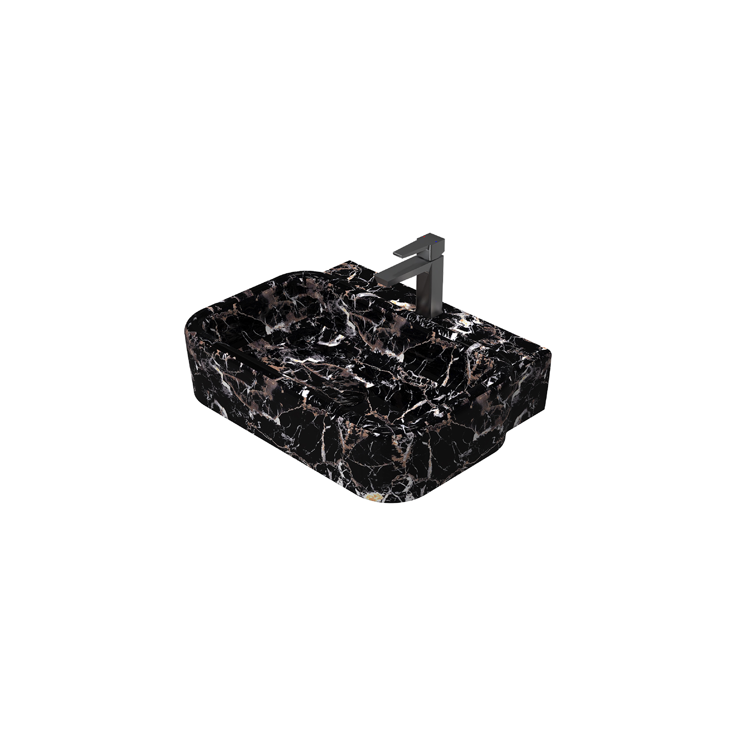 Curvo Marmo Black Desenli Lavabo 62 cm