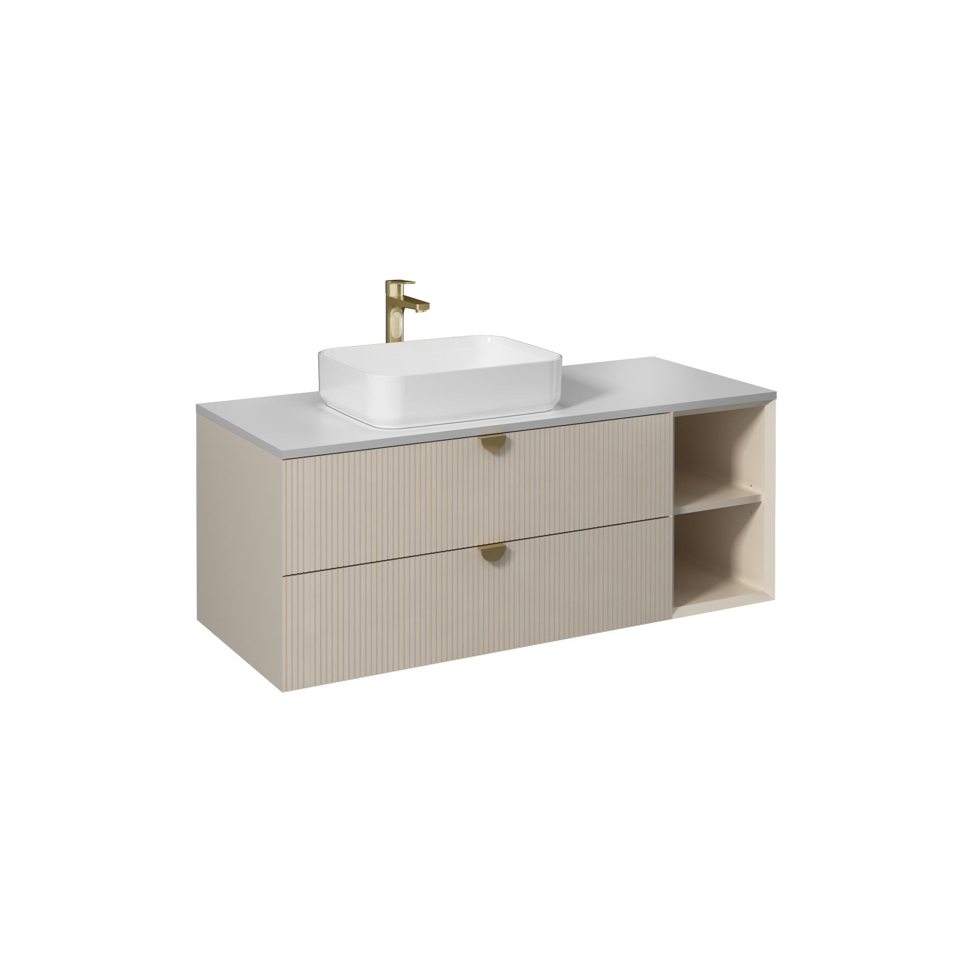 Infinity Washbasin Cabinet, Cream, with White Washbasin 130 cm