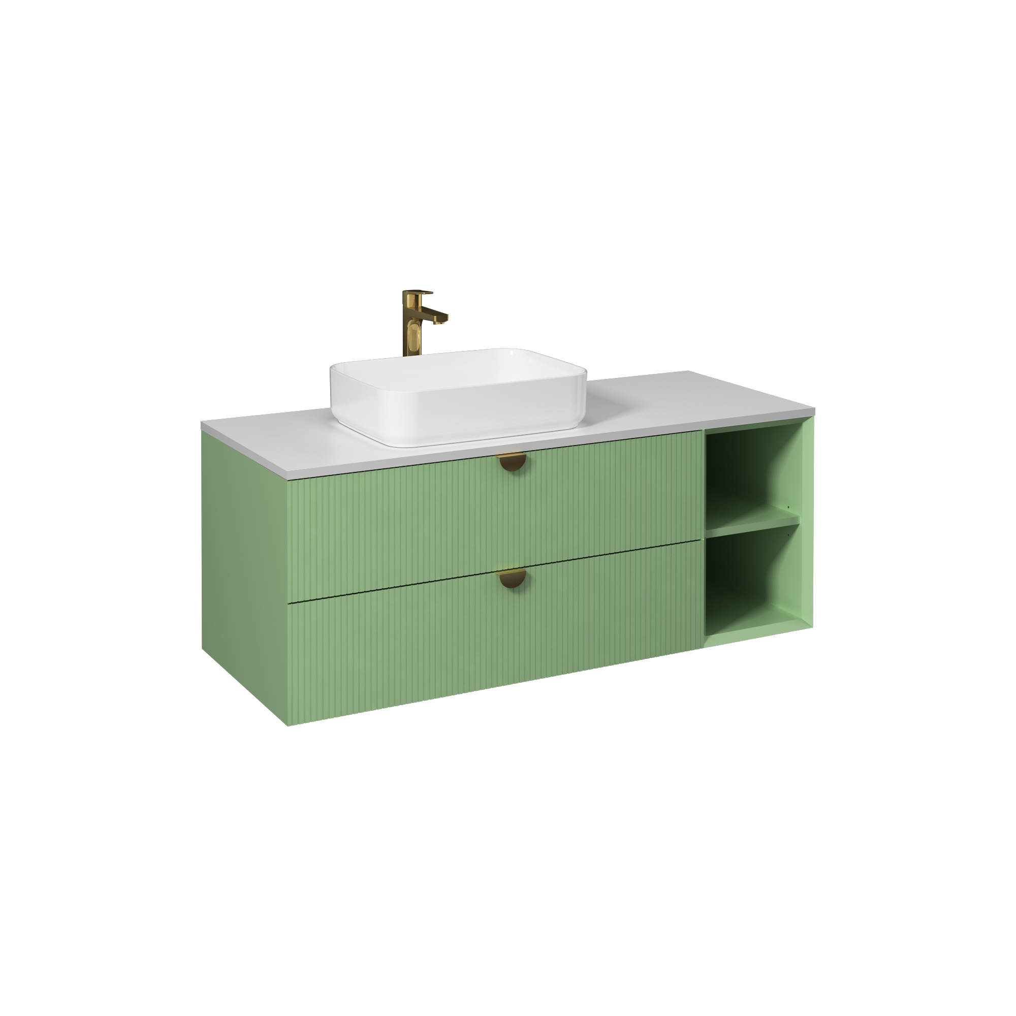 Infinity Washbasin Cabinet, Pastel Green, with White Washbasin 130 cm