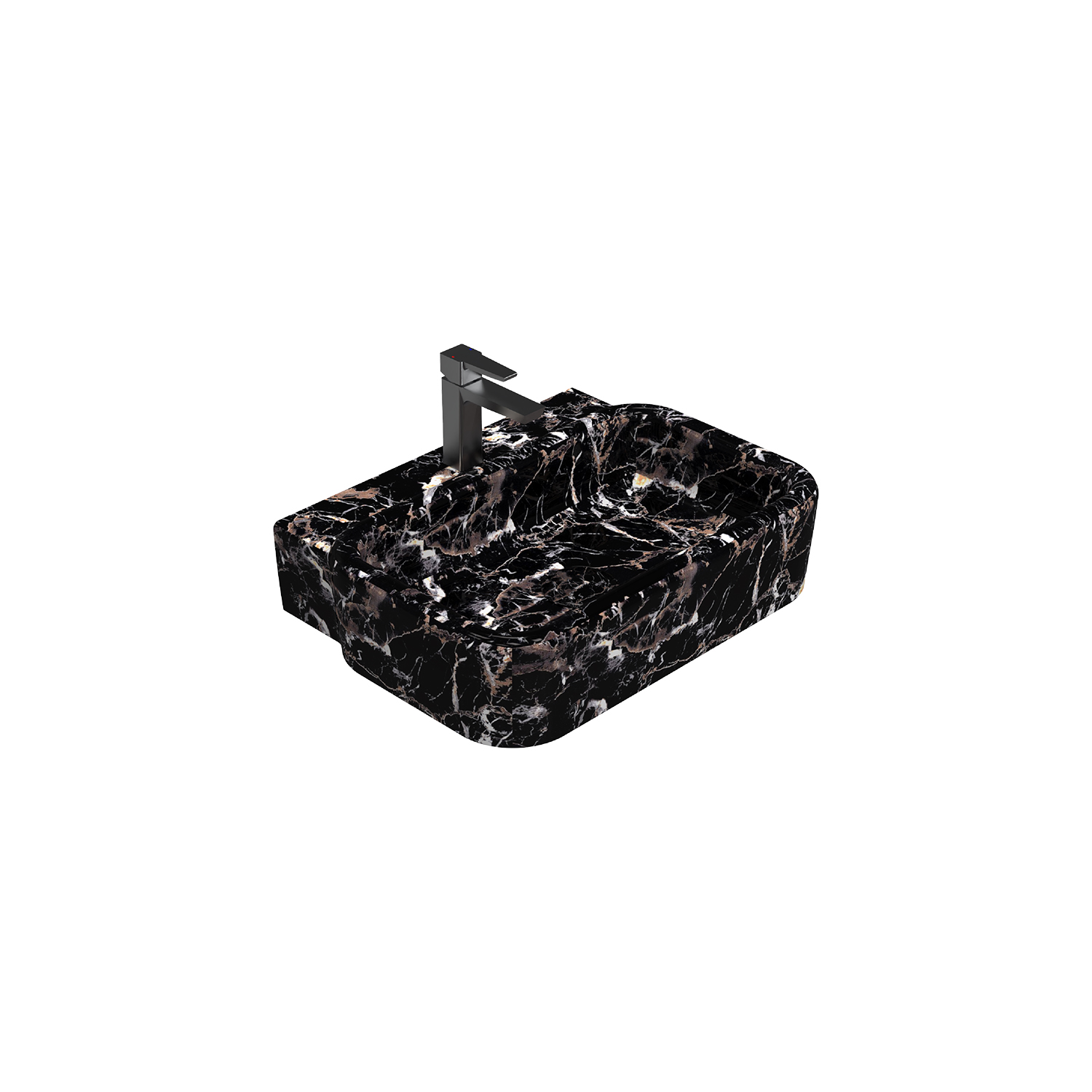 Curvo Marmo Black Desenli Lavabo 62 cm