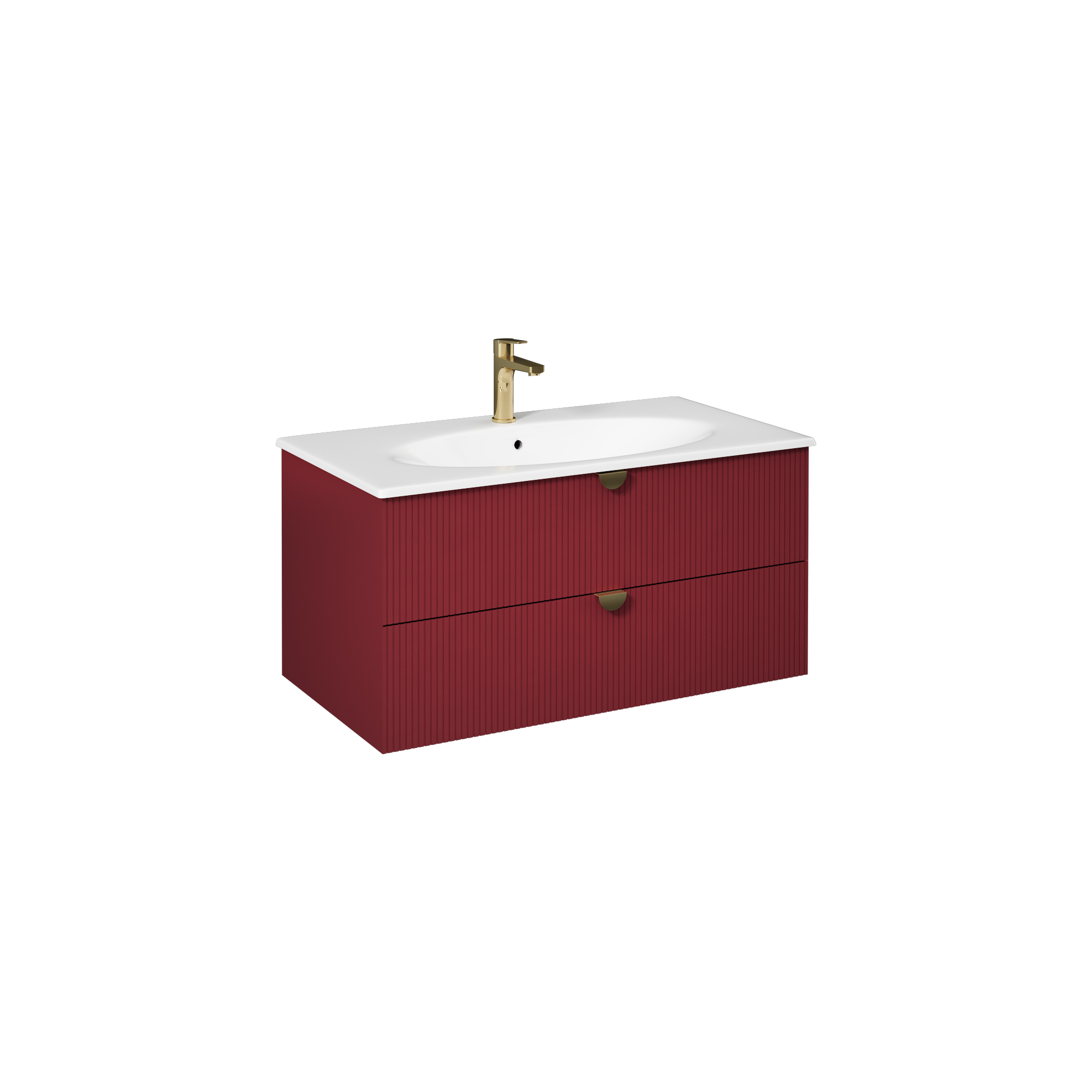 Infinity Washbasin Cabinet, Ruby Red, with White Washbasin 130 cm