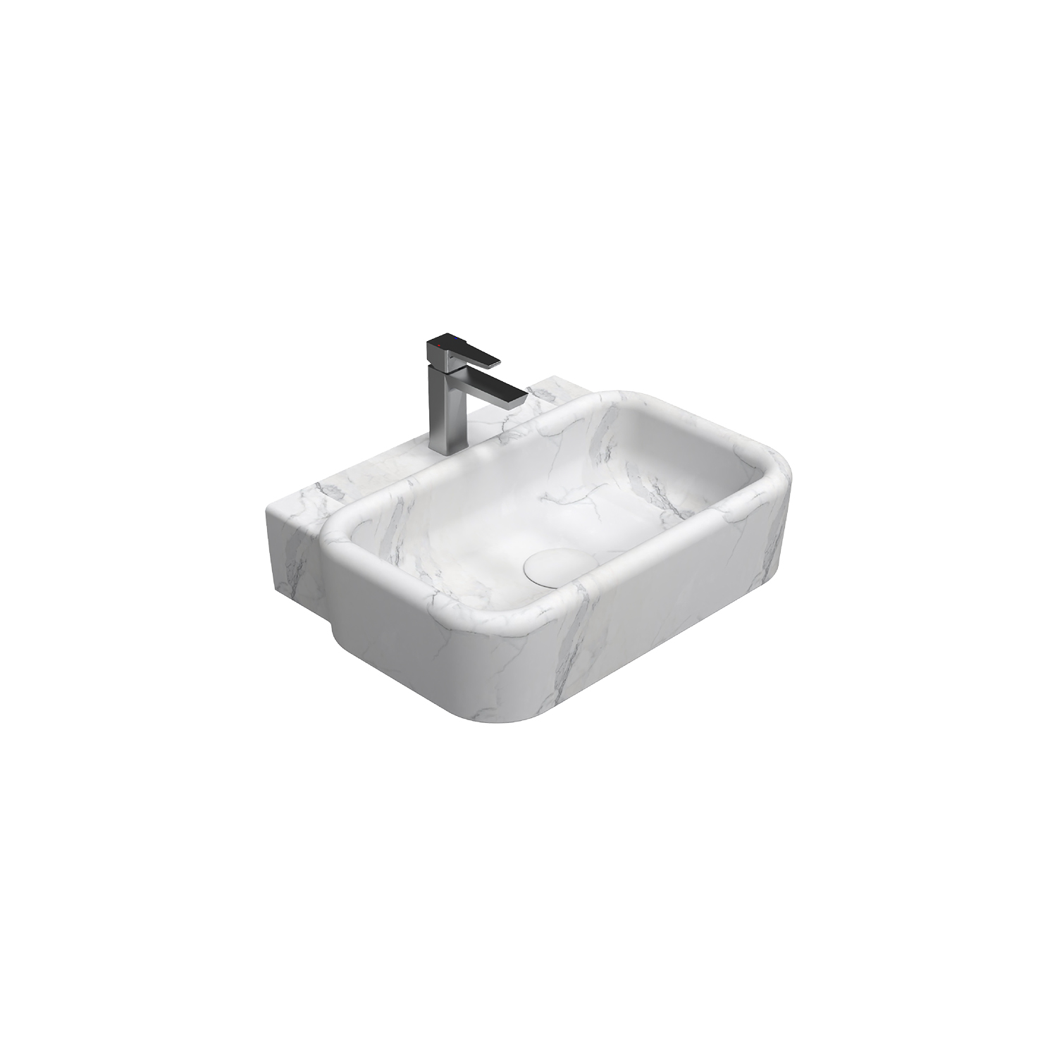 Curvo  Marmo White Desenli Lavabo 62 cm