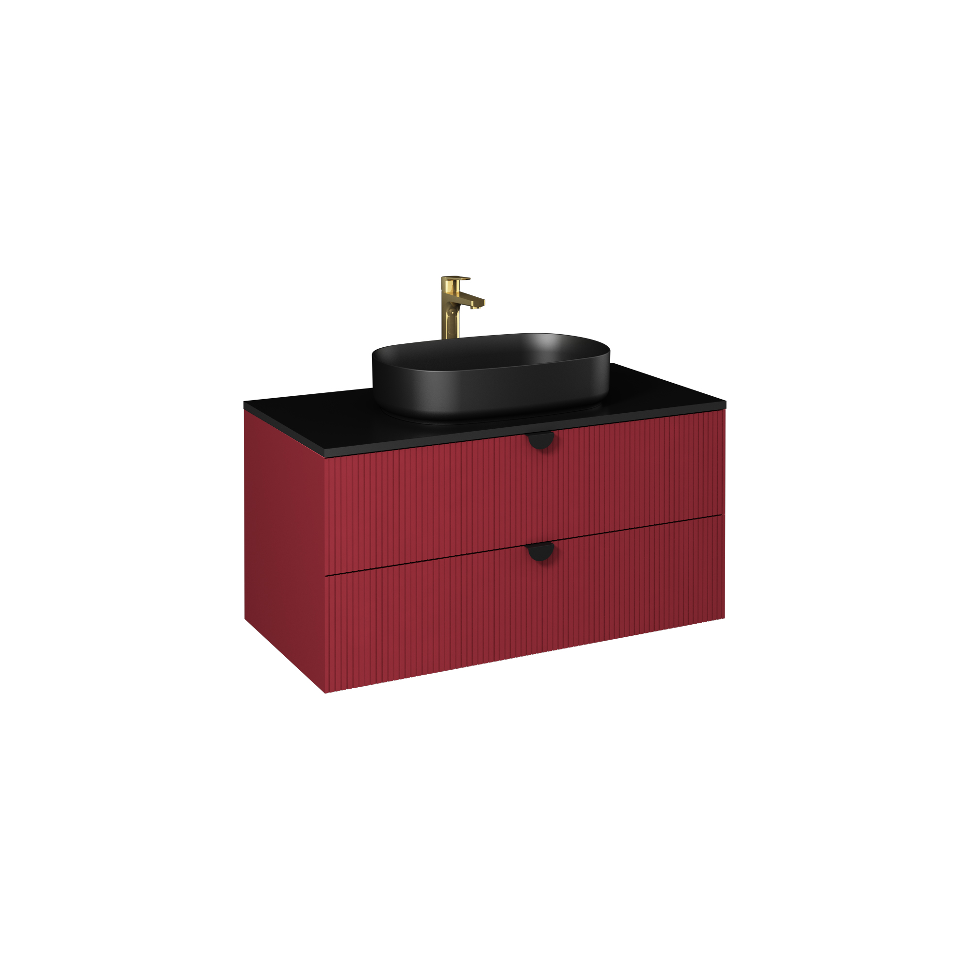Infinity Washbasin Cabinet, Ruby Red, with White Washbasin 130 cm